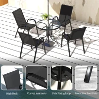 Outsunny Five-Piece Steel Patio Set, with Glass-Top Table - Black(m-7)