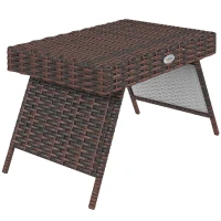 Outsunny Foldable Outdoor Side Table, Rattan Garden Coffee Table with Steel Frame, Space Saving Bistro Garden Furniture for Patio, Balcony, 60 x 41 x 41 cm, Brown(m-11)