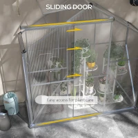 Outsunny 6 x 2.5ft Polycarbonate Greenhouse Walk-In Green House with Rain Gutter, Sliding Door, Window, Foundation, Silver(m-6)