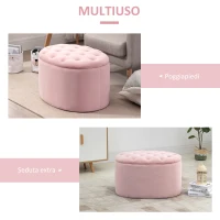 HOMCOM Pouf Contenitore Ovale Imbottito e Trapuntato in Velluto, 71x52x42cm, Rosa(m-6)