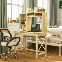 HOMCOM Bureau avec rangement bureau bibliothèque en bois avec étagères et grand plateau pour petits espaces, aspect chêne(m-7)