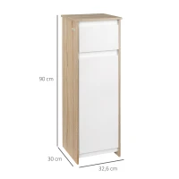 kleankin Meuble de salle de bain armoire de rangement avec 1 tiroir et 1 placard - 32,6 x 30 x 90 cm - aspect bois et blanc(m-3)