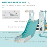 HOMCOM Scivolo per Bambini 4 anni max con Altalena, Canestro, Porta e Anelli, in HDPE e PP, 210x186x133 cm(m-6)
