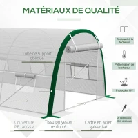 Outsunny Serre de Jardin Tunnel 18 m² dim. 6L x 3l x 2H m - 8 fenêtres, Porte zippée Enroulable, Acier galvanisé, bâche PE, Blanc(m-5)