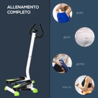 HOMCOM Stepper con Manubrio, Pedali Antiscivolo e Monitor LCD, in Acciaio e ABS, 55x44x108 cm, Bianco Nero e Verde(m-7)