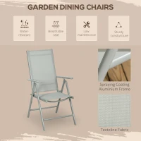Outsunny 7 Piece Garden Dining Set, Outdoor Table and 6 Folding and Reclining Chairs, Aluminium Frame, Tempered Glass Top Table, Texteline Seats, Grey(m-7)