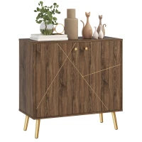 HOMCOM Buffet salon meuble de rangement avec décoration à lignes d'acier dorées, étagère réglable, pieds en acier(m-11)
