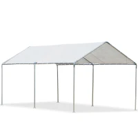 Outsunny 3 x 6m Heavy Duty Carport Garage Car Shelter Galvanized Steel Outdoor Open Canopy Tent Water UV Resistant Waterproof, White(m-1)