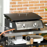 Outsunny Portable Tabletop Gas Plancha Grill w/ 2 Stainless Steel Burner, 10kW, Non-Stick Griddle for BBQ Camping Picnic Party(m-2)