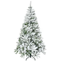HOMCOM 6 Ft Snow Flocked Artificial Christmas Tree Xmas Pine Tree with Realistic Branches, Auto Open and Steel Base, Green(m-11)