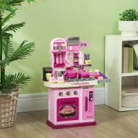 AIYAPLAY Kids Kitchen with 33 Pieces, Lights, Sounds, Storage, for Ages 3-6 Years, Pink(m-10)
