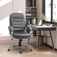 Vinsetto Ergonomic Office Chair Task Chair for Home with Arm, Swivel Wheels, Linen Fabric, Grey(m-10)