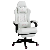 Vinsetto Computer Gaming Chair with Footrest, Video Gaming Chair for Adults with 130° Reclining Back, Desk Chair with Lumbar Support and Adjustable Height, White(m-1)