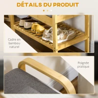 HOMCOM Banc à chaussures avec coussin d'assise rangement caché, étagère à lattes en bambou, 60 x 33 x 50, naturel(m-7)