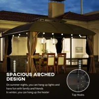 Outsunny 3.65 x 3(m) Hardtop Steel Gazebo Canopy with Aluminium Frame, Double Roof, Net Sidewalls and Curtains, Coffee(m-6)
