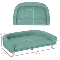 PawHut Canapé pour chien grand lit surélevé pour chien coussin lavable cadre en bois tissu polyester 98 x 67 x 25 cm vert clair(m-3)