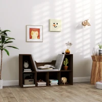 HOMCOM Bookcase Storage Shelf with Cushioned Reading Seat, Cube Bookshelf Organizer for Bedroom Living Room, Chestnut(m-2)