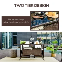Outsunny Tavolino da Giardino con Ripiano Inferiore in PE Rattan 150x85x74cm Marrone(m-5)