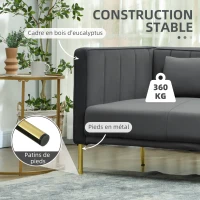 HOMCOM Canapé 3 places, 194,5l, grand confort, aspect velours et capitonné, idéal pour le salon, la chambre, le bureau, Gris(m-8)