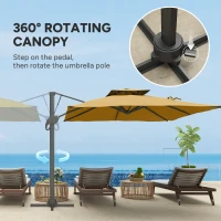 Outsunny Garden Parasol, 3(m) Cantilever Parasol with Hydraulic Mechanism, Dual Vented Top, 8 Ribs, Cross Base, Khaki(m-5)