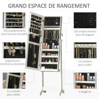 HOMCOM Armoire à Bijoux avec Miroir à Pied Multi-Rangement Inclinaison réglable Serrure dim. 46L x 36,5l x 151,5H cm en bois Blanc(m-4)