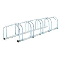 HOMCOM Rastrelliera Biciclette da Pavimento o Parete, Portabici da Terra per 5 Biciclette in Acciaio, Ruote Fino 55 mm, 145x33x27 cm, Argento(m-1)