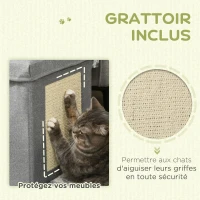 PawHut Niche maison pour chat cube pliable avec plateau griffoir coussin moelleux tissu aspect lin 36,5 x 36,5 x 36,5 cm gris(m-4)