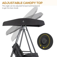 Outsunny Two-Seater Garden Swing Bench, with Adjustable Canopy - Black(m-4)