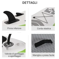 HOMCOM Tavola SUP Gonfiabile con Accessori Inclusi, Tavola da Surf Stand Up Paddle Board per Adulti e Teenager, 305x75x15cm Verde e Bianco(m-6)