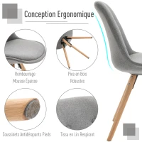HOMCOM Lot de 2 Chaise de Salle à Manger, Chaise de Cuisine, Design Simple Moderne, revêtement Tissu en Lin, siège Dossier Confortable, Rembourrage Mousse, Pieds Bois, 48 x 56 x 87 cm, Gris(m-5)
