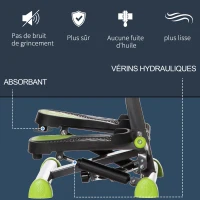 HOMCOM Stepper avec guidon stepper fitness appartement écran LCD résistance réglable acier gris vert noir(m-5)