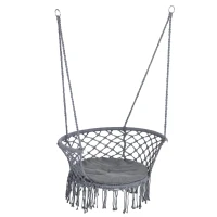 Outsunny Outdoor Hanging Rope Chair with Cotton Rope, Cotton-Polyester Blend Macrame Garden Hammock Chair with Seat Cushion, Support Backrest, for Patio, Garden, Porch, Dark Grey(m-11)