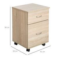 HOMCOM Two Drawer Filing Cabinet with Wheels- Oak(m-3)