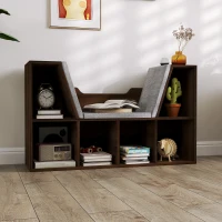 HOMCOM Bookcase Storage Shelf with Cushioned Reading Seat, Cube Bookshelf Organizer for Bedroom Living Room, Chestnut(m-8)