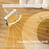 HOMCOM Radiador Eléctrico bajo Consumo 2000 W Calefactor de Mica con Protección contra Vuelcos y Sobrecalentamiento Blanco(m-4)