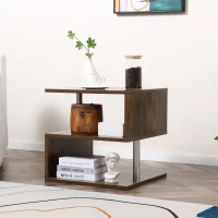 HOMCOM Wooden S Shape Cube Coffee Table 2 Tier Storage Shelves Organizer Office Bookcase Living Room End Desk Stand Display (Rustic Brown)(m-10)