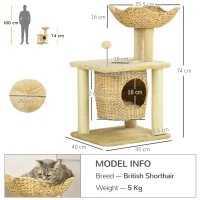 PawHut Cat Tree for Indoor Cats with Scratching Posts, Cat House, Bed, Toy Ball, Beige(m-3)