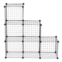 HOMCOM DIY 6 Cube Metal Wire Rack Interlocking Storage Cabinet Living Room Organiser Display Shelves Black(m-7)