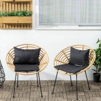 Outsunny Ensemble de 2 chaises de jardin en acier et résine tressée avec coussins moelleux 71,5 x 64 x 75 cm(m-2)