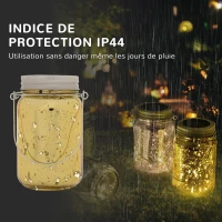 Outsunny Lumière de jardin solaire - pots mason jar 4 pièces - lanterne de verre solaire LED étanche norme IP 44 - lampes décoratives de jardin 4 couleurs(m-6)