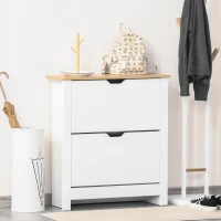 HOMCOM Meuble à chaussures 12 paires, armoire à chaussures étroite avec 2 tiroirs rabattables et étagères réglables, style moderne, pour couloir, entrée, 72 x 26 x 80 cm, blanc et chêne(m-2)