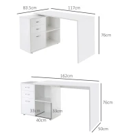 HOMCOM L Shaped Computer Desk, Reversible Home Office Desk with Drawers, File Cabinet and Storage Shelves, Study Table, 117 x 83.5 x 76cm, White(m-3)
