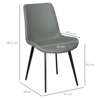 HOMCOM Lot de 4 chaises de salle à manger chaise de cuisine assise en similicuir pieds en acier avec dossier gris foncé(m-3)