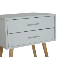 HOMCOM Table de chevet table de nuit design scandinave 48L x 40l x 60H cm 2 tiroirs pieds effilés inclinés bois massif panneaux particules blanc(m-5)