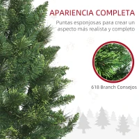 HOMCOM Árbol de Navidad Artificial de 180 cm con 618 Ramas Agujas de Pino y Base de Acero Ø70x180 cm Verde(m-5)