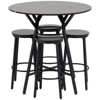 HOMCOM Set da Pranzo con Tavolo e 4 Sgabelli in Stile Industriale, Legno e Acciaio, Colore Noce(m-10)