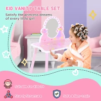 HOMCOM Kids Dressing Table Girls Pink Wooden Kids Dressing Table & Stool Make Up Desk Chair Toys Fairy Dresser Play Set w/Mirror(m-4)