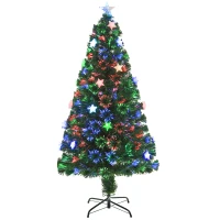 HOMCOM 5FT Prelit Artificial Christmas Tree Fibre Optic Star LED Light Holiday Home Xmas Decoration with LED Light for Indoor Party, Green(m-11)