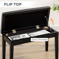 HOMCOM Classic Piano Bench Stool, PU Leather Padded Keyboard Stool with Rubber Wood Legs and Music Storage Compartment, Black(m-6)