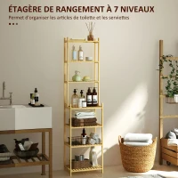 HOMCOM Étagère salle de bain en bambou à 7 niveaux pour cuisine, salle de bain, salon, 44 x 33 x 180 cm, bois naturel(m-4)